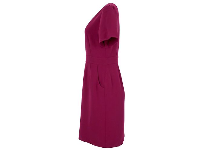Kurzärmliges Mini-Etuikleid von Iris & Ink aus fuchsiarosafarbenem Polyester - Ansicht 3