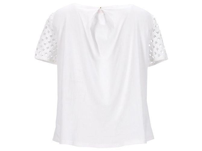 T-shirt Tory Burch con occhielli frontali in cotone bianco - vista 3