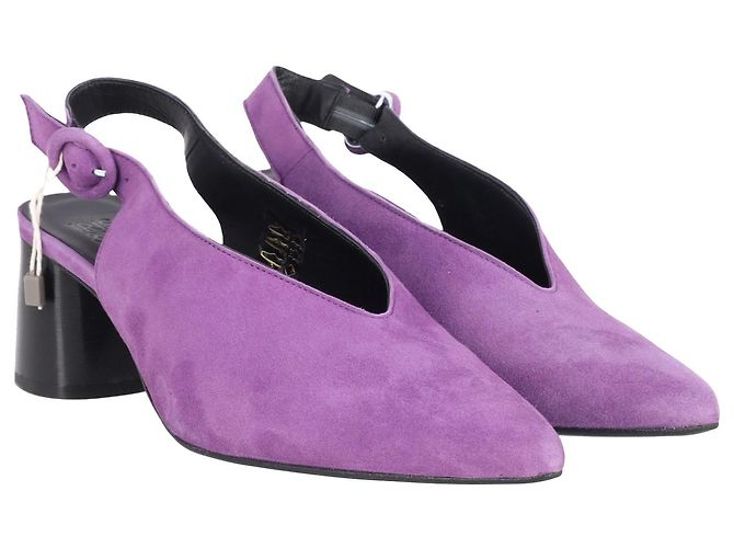 Iris & Ink Iris &Ink Slingback Block Heel Pumps in Purple Suede - view 3