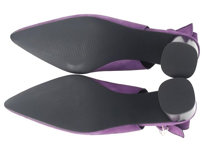 Iris & Ink Iris &Ink Slingback Block Heel Pumps in Purple Suede - view 6