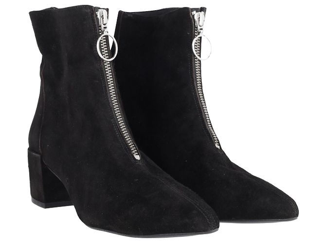 Iris & Ink Zip Ankle Boot in Black Suede - view 6