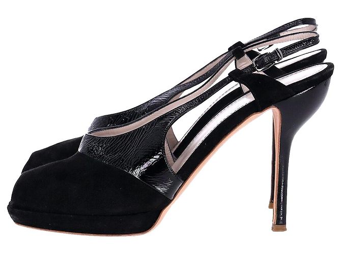 Jil Sander Peep-Toe-Pumps mit hohem Absatz aus schwarzem Leder und Wildleder - Ansicht 2
