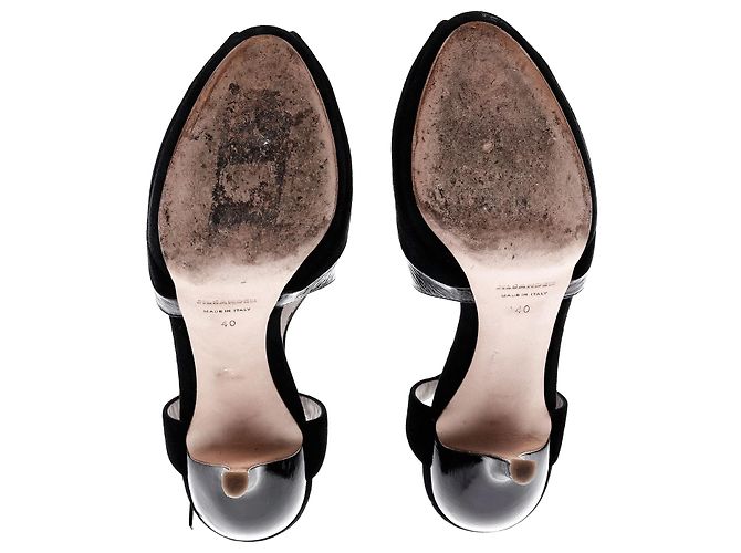 Jil Sander Peep-Toe-Pumps mit hohem Absatz aus schwarzem Leder und Wildleder - Ansicht 6