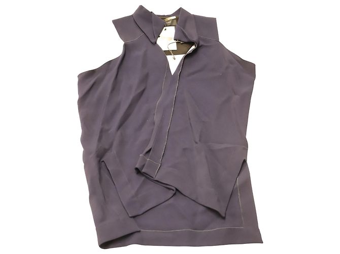 Roland Mouret Sheer Sleeveless Top in Blue Silk - view 3