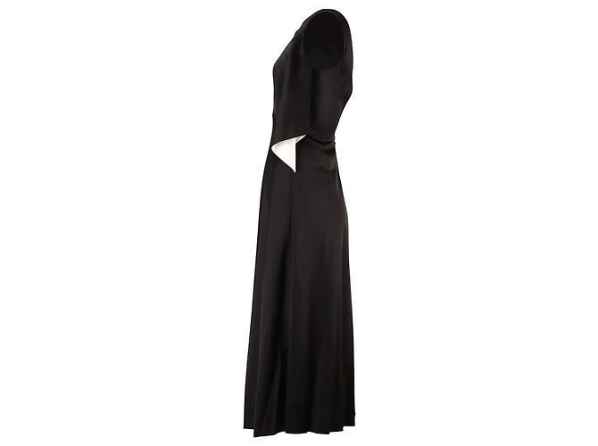 Balenciaga Cold Shoulder Midikleid in schwarzem Cupro - Ansicht 2
