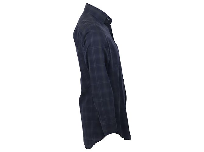 Camicia a quadri Tom Ford a maniche lunghe in cotone blu navy - vista 3