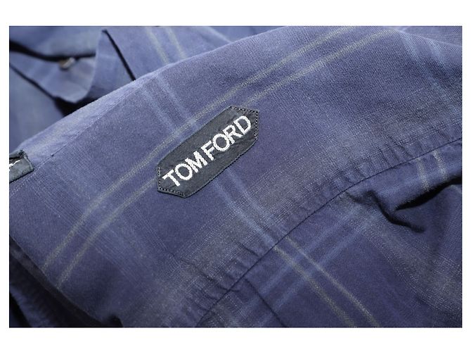 Camicia a quadri Tom Ford a maniche lunghe in cotone blu navy - vista 5