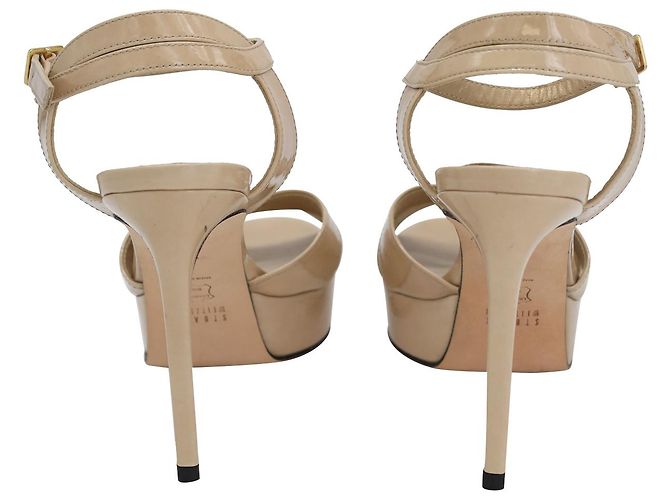 Stuart Weitzman Cross Strap Platform Sandals in Beige Patent Leather - view 4