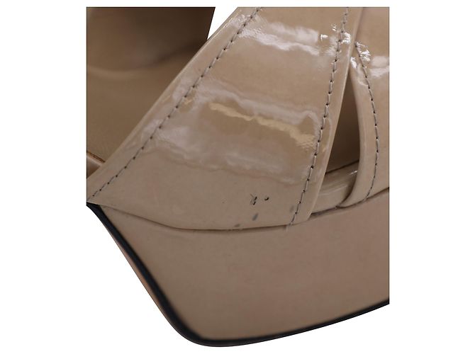 Stuart Weitzman Cross Strap Platform Sandals in Beige Patent Leather - view 8