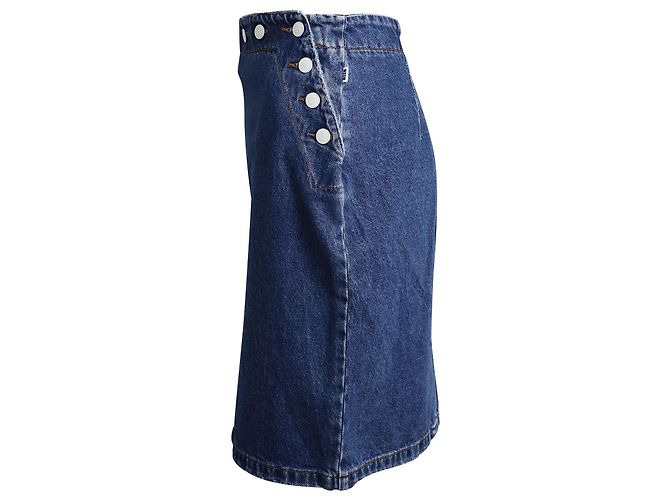 MSGM Falda lápiz con detalle de botones en denim de algodón azul - vista 2