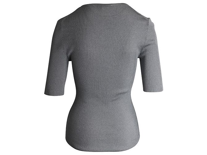 Michael Kors Collection Metallic-Rippstrickoberteil aus silberner Viskose Metallisch - Ansicht 3