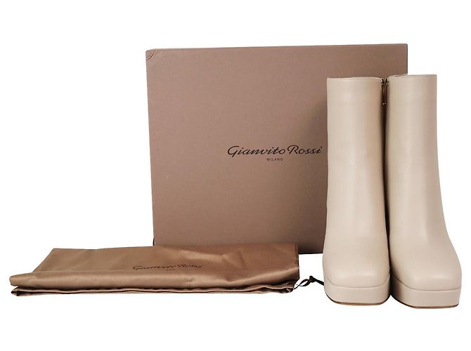 Botas Plataforma Daisen Gianvito Rossi em Couro Bege - vista 9
