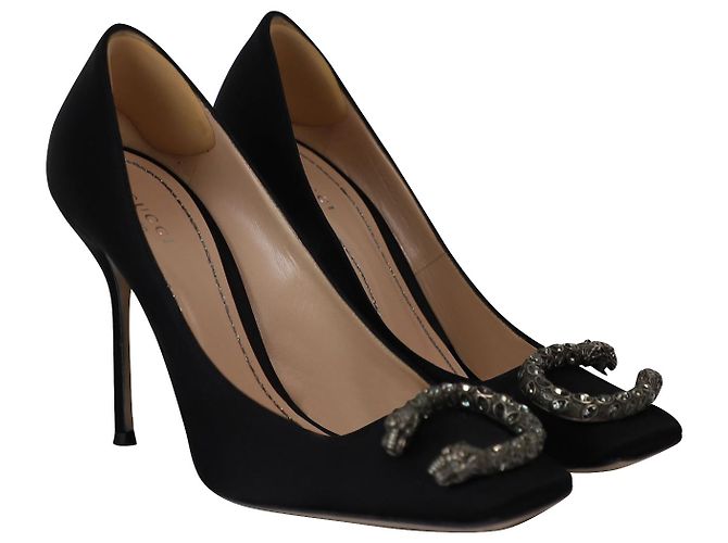 Décolleté Gucci Dionysus impreziositi in raso nero - vista 3