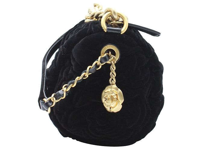 Borsa a tracolla Camellia a catena a due vie Chanel in velluto nero - vista 2