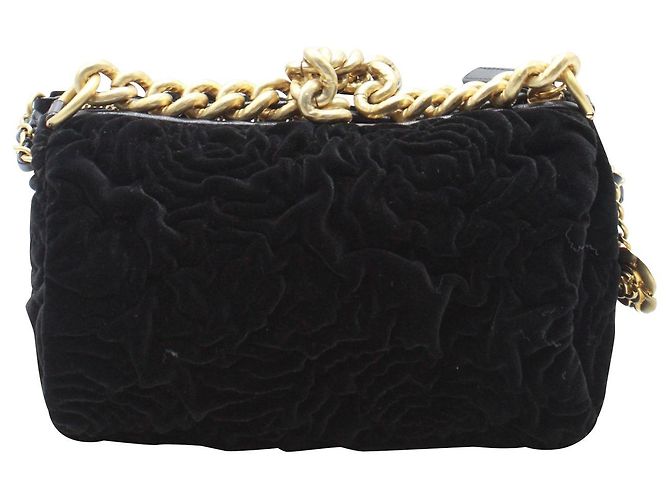 Borsa a tracolla Camellia a catena a due vie Chanel in velluto nero - vista 3