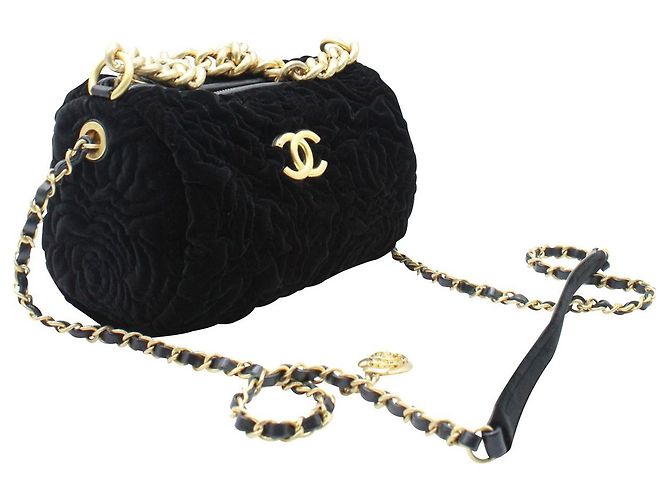 Borsa a tracolla Camellia a catena a due vie Chanel in velluto nero - vista 5