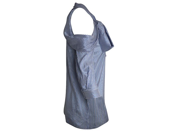 Erdem Elin Top a righe con collo allacciato e spalle scoperte in seta azzurra Blu Blu chiaro - vista 2