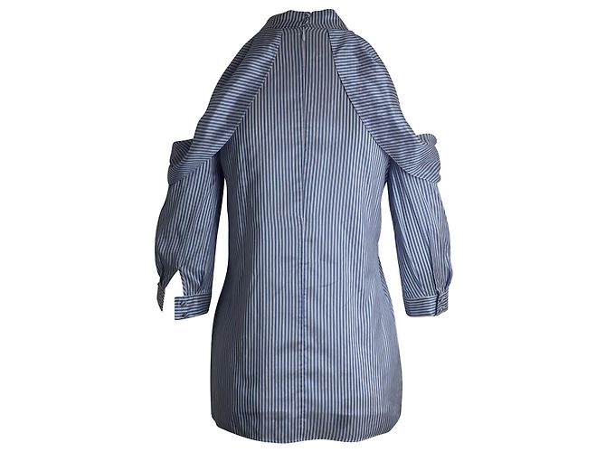 Erdem Elin Top a righe con collo allacciato e spalle scoperte in seta azzurra Blu Blu chiaro - vista 3