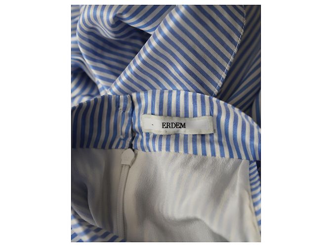 Erdem Elin Top a righe con collo allacciato e spalle scoperte in seta azzurra Blu Blu chiaro - vista 4