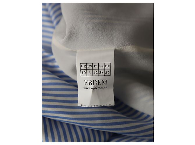 Erdem Elin Top a righe con collo allacciato e spalle scoperte in seta azzurra Blu Blu chiaro - vista 5