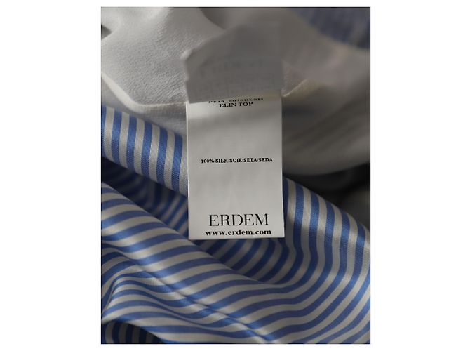 Erdem Elin Top a righe con collo allacciato e spalle scoperte in seta azzurra Blu Blu chiaro - vista 6