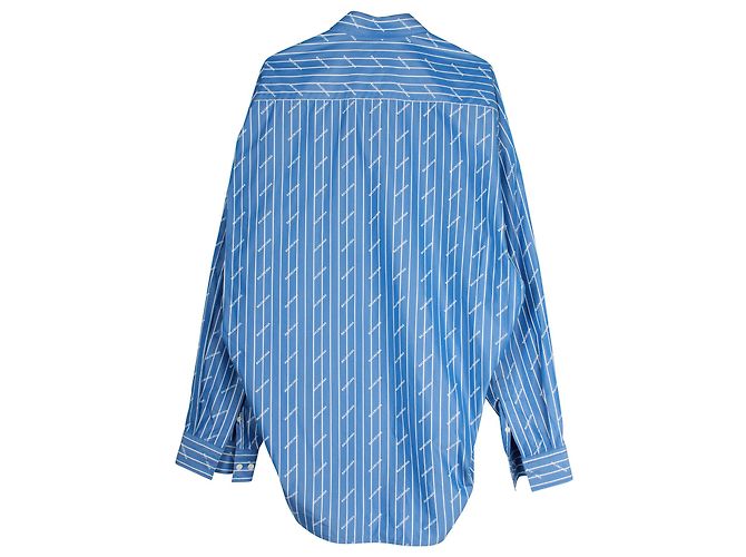 Camicia Button Down con logo a righe Balenciaga in cotone azzurro - vista 2