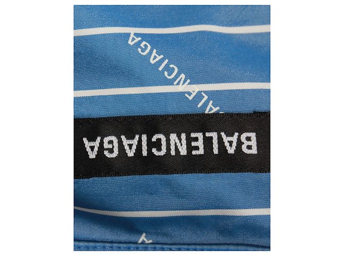 Camicia Button Down con logo a righe Balenciaga in cotone azzurro - vista 3