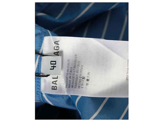 Camicia Button Down con logo a righe Balenciaga in cotone azzurro - vista 4