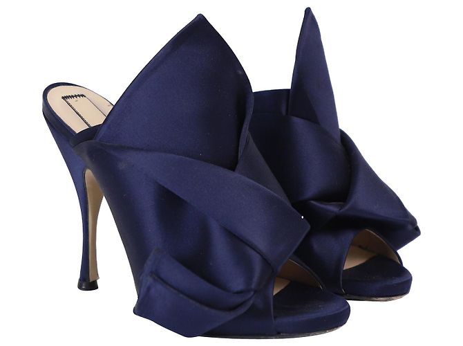 Autre Marque n21 Mules Peep Toe con nodo Raso in raso blu navy - vista 3