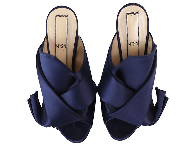 Autre Marque n21 Mules Peep Toe con nodo Raso in raso blu navy - vista 8