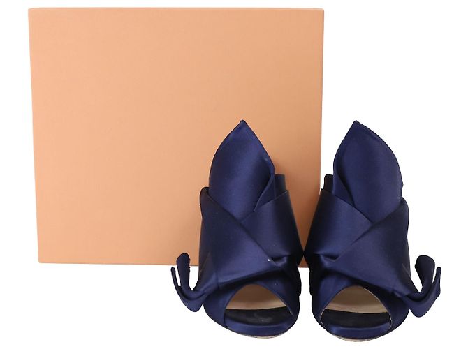 Autre Marque n21 Mules Peep Toe con nodo Raso in raso blu navy - vista 9