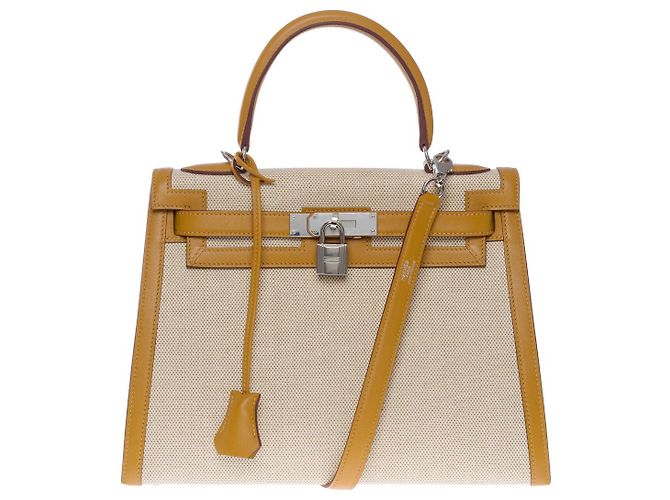 Hermès Borsa Hermes Kelly 28 in Tela Beige - 101219 - vista 2