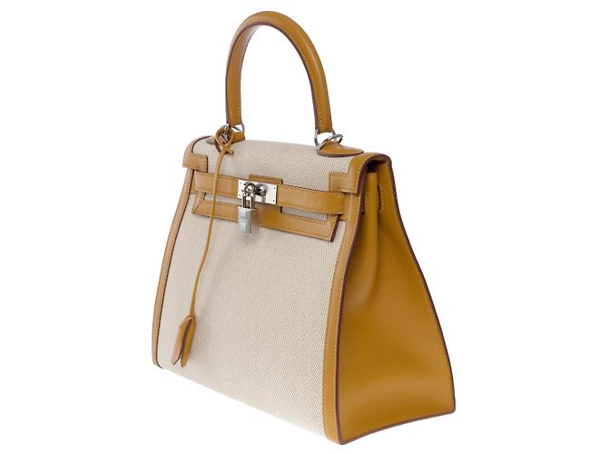 Hermès Borsa Hermes Kelly 28 in Tela Beige - 101219 - vista 4