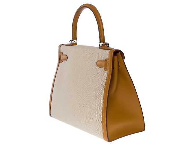 Hermès Borsa Hermes Kelly 28 in Tela Beige - 101219 - vista 5