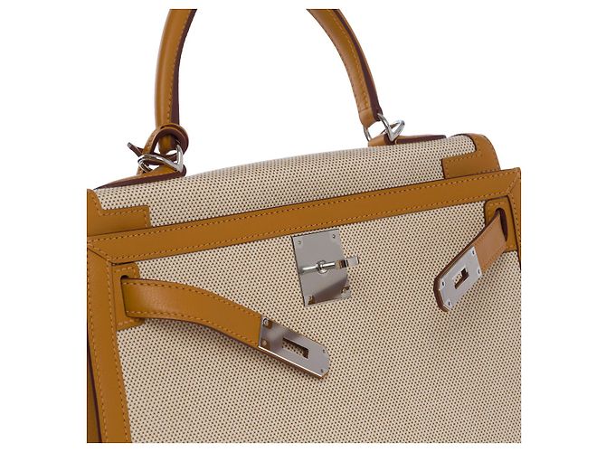 Hermès Borsa Hermes Kelly 28 in Tela Beige - 101219 - vista 6