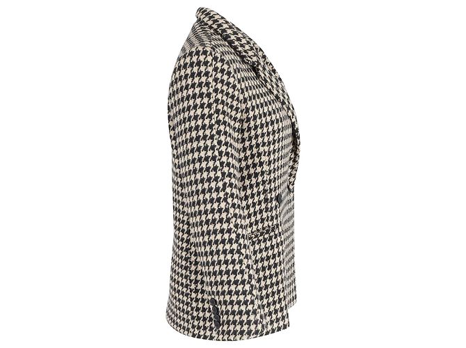 Anine Bing Kaia Hahnentritt-gefütterter Blazer aus schwarzem bedrucktem Acryl - Ansicht 2