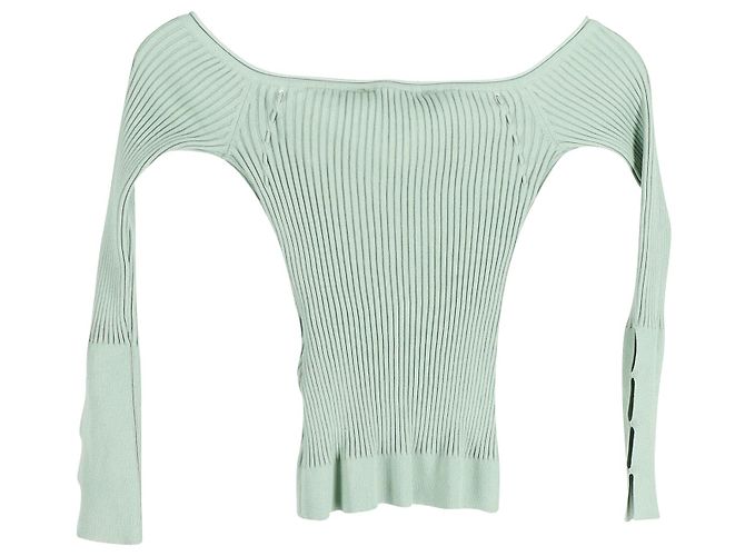 Jacquemus Tordu Cold-Shoulder-Rippenstrick-Cardigan aus grüner Viskose - Ansicht 2