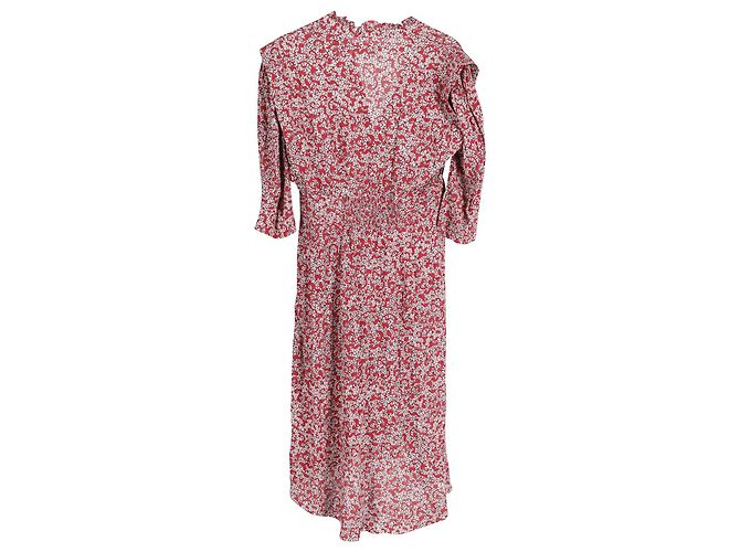 Ba&sh Vestido midi bainha assimétrica com babados e decote em V em viscose vermelha Vermelho - vista 2