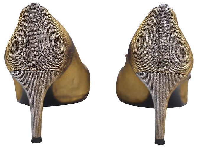 Stuart Weitzman Peep-Toe-Schleifendetail-Absätze aus silbernem Polyester - Ansicht 4