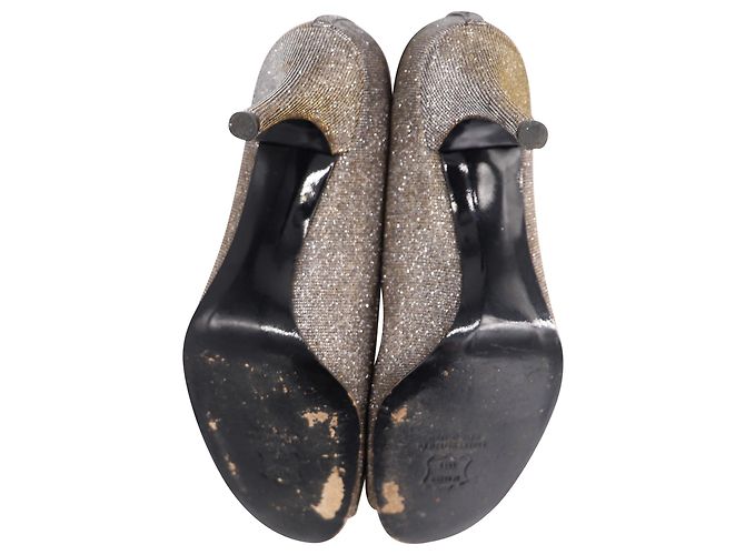Stuart Weitzman Peep-Toe-Schleifendetail-Absätze aus silbernem Polyester - Ansicht 5