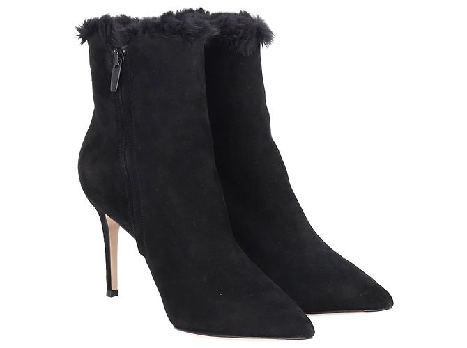 Gianvito Rossi Pelzgefütterte Stiefeletten aus schwarzem Wildleder - Ansicht 3