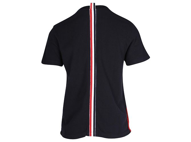 Thom Browne RWB Back Stripe Relax Fit T-Shirt aus marineblauer Baumwolle - Ansicht 3