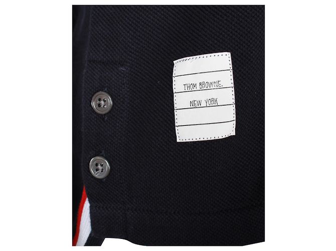 Thom Browne RWB Back Stripe Relax Fit T-Shirt aus marineblauer Baumwolle - Ansicht 4