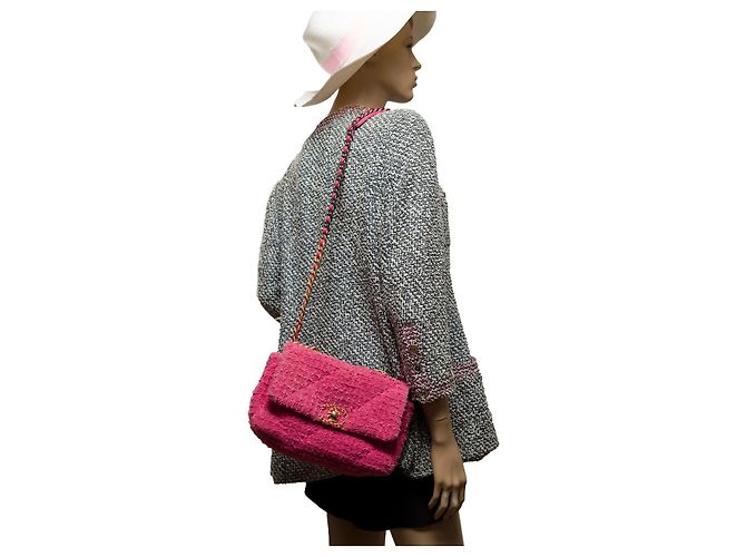 Borsa CHANEL Chanel 19 in tweed rosa - 101204 - vista 11