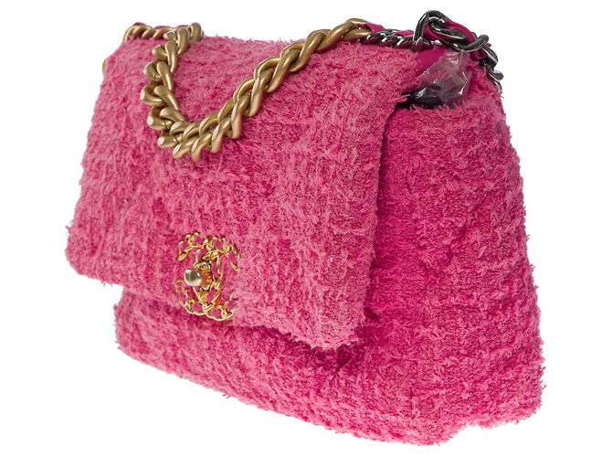 Borsa CHANEL Chanel 19 in tweed rosa - 101204 - vista 3