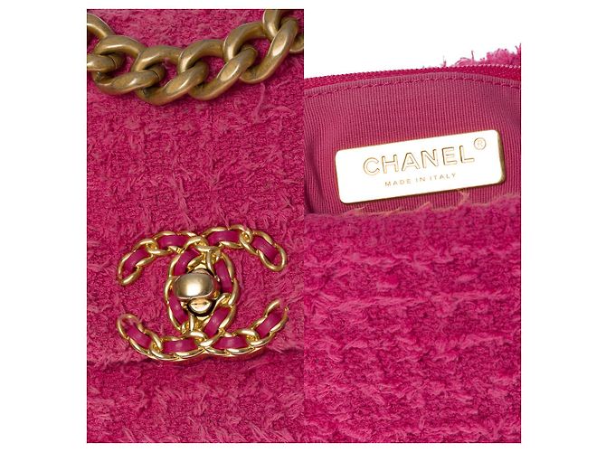 Borsa CHANEL Chanel 19 in tweed rosa - 101204 - vista 5