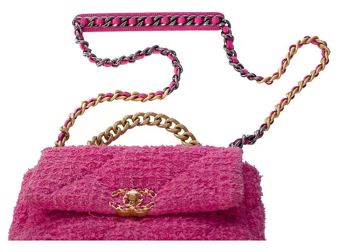 Borsa CHANEL Chanel 19 in tweed rosa - 101204 - vista 8