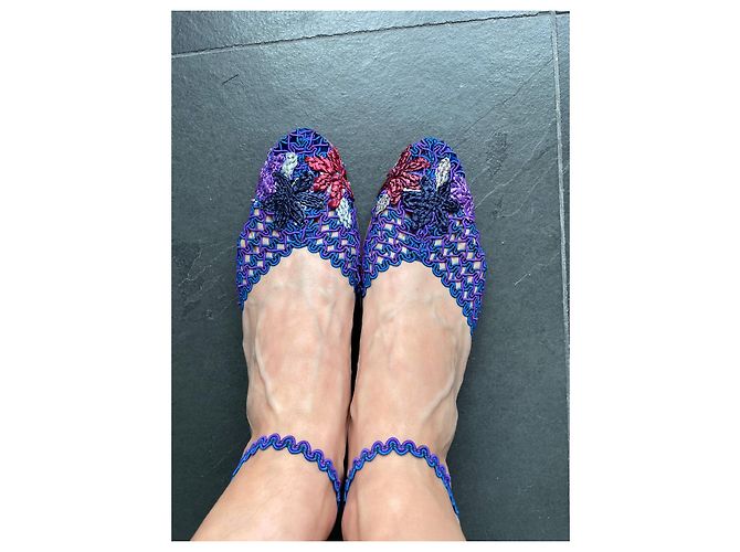 Sandali Philippe Model Blu Klein e Viola Ricamo in Rafia Taglia 39 Nero Bordò Porpora - vista 3