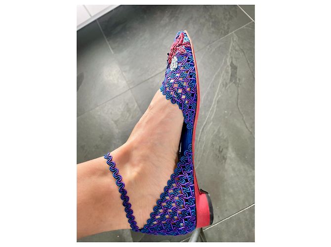 Sandali Philippe Model Blu Klein e Viola Ricamo in Rafia Taglia 39 Nero Bordò Porpora - vista 4
