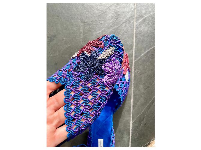 Sandali Philippe Model Blu Klein e Viola Ricamo in Rafia Taglia 39 Nero Bordò Porpora - vista 6